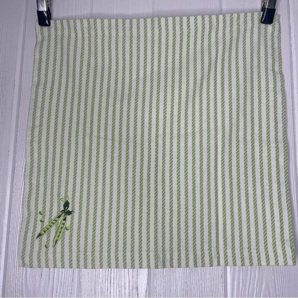 4 Vintage Williams Sonoma Napkins Pea Pods Peas Green White Stripes 19” Square